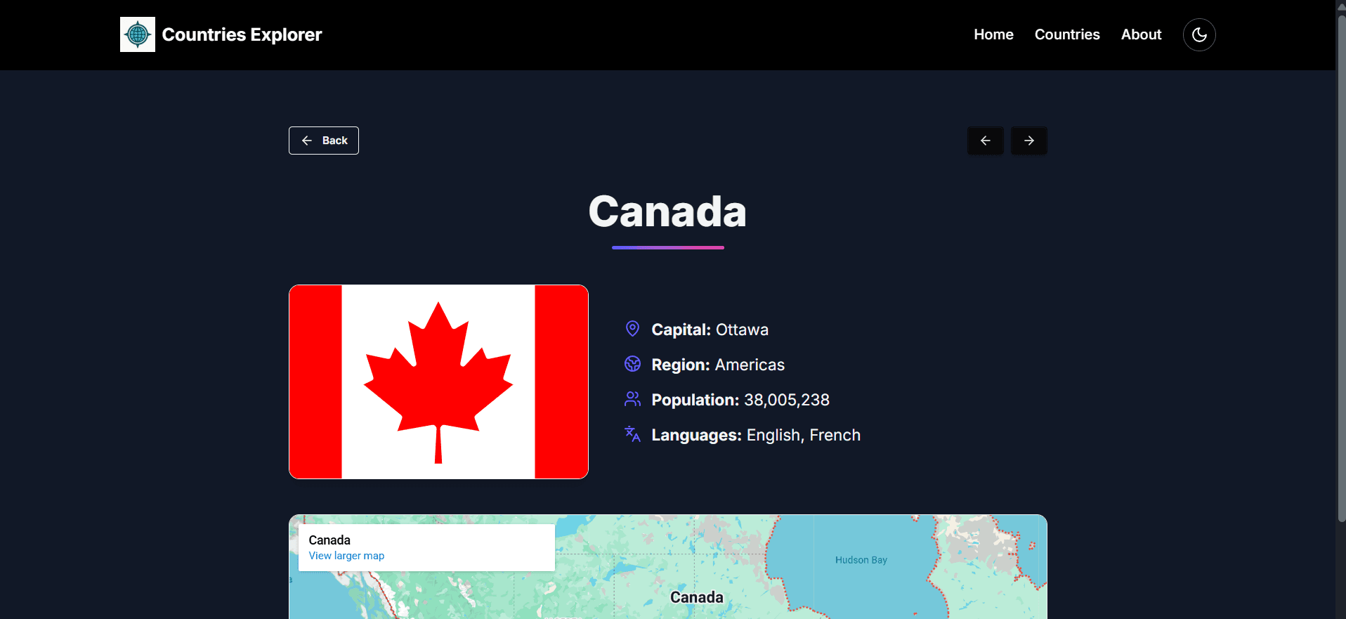 Countries Explorer screenshot