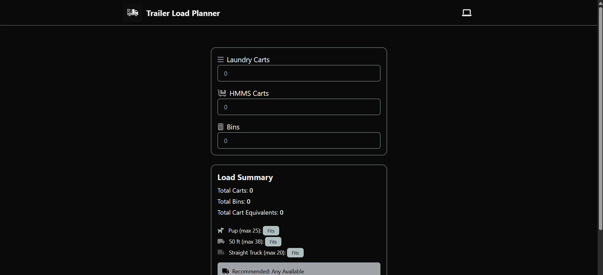 Load Planner screenshot
